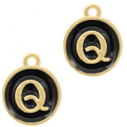 Basic Quality metalen bedels letter Q Goud(iets meer rosé)-zwart