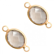 Tussenstukken van crystal glas ovaal 16x9mm Black diamond crystal-gold