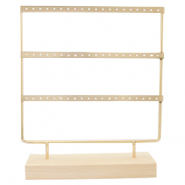 Sieraad display voor oorbellen drie rijen met houten voet Natural-gold