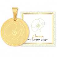 Roestvrij stalen (RVS) Stainless steel bedels Mix & Match 15mm Birth flower August-Poppy Goud