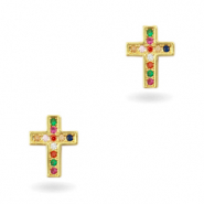 Zirkonia brass elements rainbow cross Gold