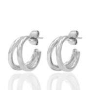 Roestvrij stalen (RVS) Stainless steel oorbellen/oorstekers creolen Zilver