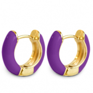 Trendy oorbellen creolen enamel 15mm Purple-gold