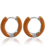 Roestvrij stalen (RVS) Stainless steel oorbellen creolen enamel 16mm Burnt orange-silver