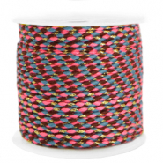 Trendy koord gevlochten 2mm Gold-neon pink blue