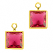 Hangers van crystal glas square Ruby pink-gold