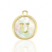 Roestvrij stalen (RVS) Stainless steel bedels 12mm shell initial U White (natuurlijke kleur)-gold