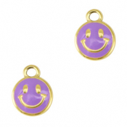 Roestvrij stalen (RVS) Stainless steel bedels smiley enamel Gold-purple