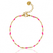 Roestvrij stalen (RVS) Stainless steel armbanden Neon fuchsia pink-gold