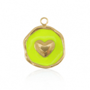 Roestvrij stalen (RVS) Stainless steel bedels heart Gold-neon yellow