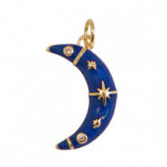 Brass TQ metaal bedels maan enamel Gold-blue