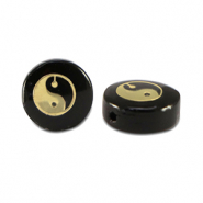 Glaskralen rondellen Yin & Yang Black-gold