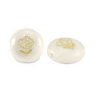 Glaskralen rondellen shell look rose White-gold