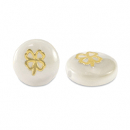 Glaskralen rondellen shell look clover White-gold