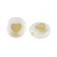 Glaskralen rondellen shell look heart White-gold