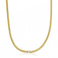 Roestvrij stalen (RVS) Stainless steel snake kettingen crystal Gold-crystal