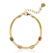 Roestvrij stalen (RVS) Stainless steel snake armbanden crystal Gold-multicolour