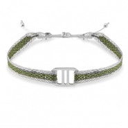 Trendy armbanden lint met stainless steel tussenstuk Green-silver