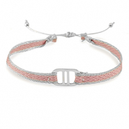 Trendy armbanden lint met stainless steel tussenstuk Light pink-silver