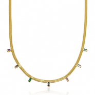 Roestvrij stalen (RVS) Stainless steel snake kettingen crystal Gold-multicolour