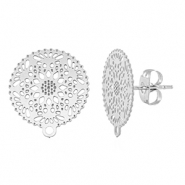 Roestvrij stalen (RVS) Stainless steel onderdelen oorbellen / oorstekers 15mm met oogje Silver