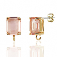 Oorbellen / oorstekers van Crystal Glass met oogje rechthoek Peach-gold