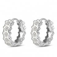 Brass TQ metaal creolen met enamel flower Silver-white