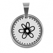 Roestvrij stalen (RVS) Stainless steel bedels bloem Zilver