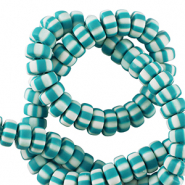 Polymeer kralen rondellen 7mm White-baltic turquoise blue