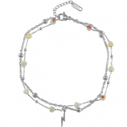 Roestvrij stalen (RVS) Stainless steel enkelbandjes stone heart Silver-blue