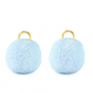 Pompom bedels met oog 10mm Gold-carolina blue
