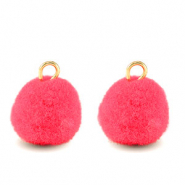 Pompom bedels met oog 10mm Gold-hot pink