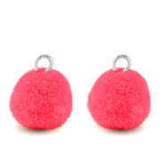 Pompom bedels met oog 10mm Silver-hot pink
