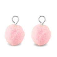 Pompom bedels met oog 10mm Silver-light pink