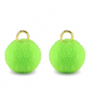 Pompom bedels met oog 10mm Gold-neon green