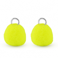 Pompom bedels met oog 10mm Silver-neon yellow