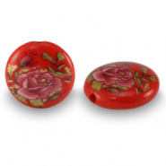 Glaskralen 14mm bloem Red-rose red