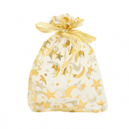 Sieraad zakje organza 9x12cm maan en ster Golden yellow-gold