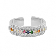 Brass TQ metaal ring zirkonia Silver-multicolour