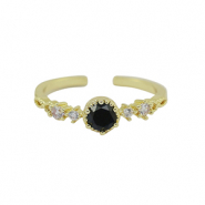 Brass TQ metaal ring zirkonia Gold-crystal black