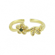 Brass TQ metaal ring zirkonia Gold-crystal black