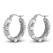 Roestvrij stalen (RVS) Stainless steel oorbellen imitatie parels Silver