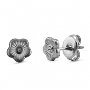 Roestvrij stalen (RVS) Stainless steel oorbellen / oorstekers bloem Silver