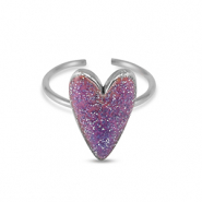 Roestvrij stalen (RVS) Stainless steel ringen enamel hart glitter Purple-silver