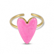 Roestvrij stalen (RVS) Stainless steel ringen enamel hart Pearl pink-gold
