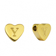Roestvrij stalen (RVS) Stainless steel kralen hart letter Y Gold