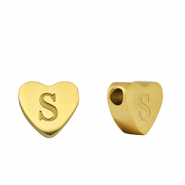 Roestvrij stalen (RVS) Stainless steel kralen hart letter S Gold