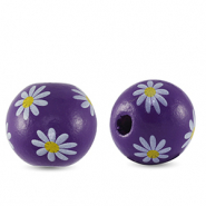 Houten kralen rond 16mm bloem Purple