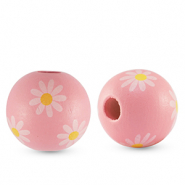 Houten kralen rond 16mm bloem Light pink