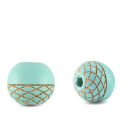 Houten kralen rond 10mm patroon Turquoise
